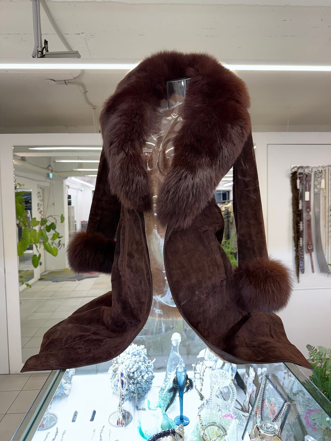 fur trim maxi shearling jacket 상품이미지2