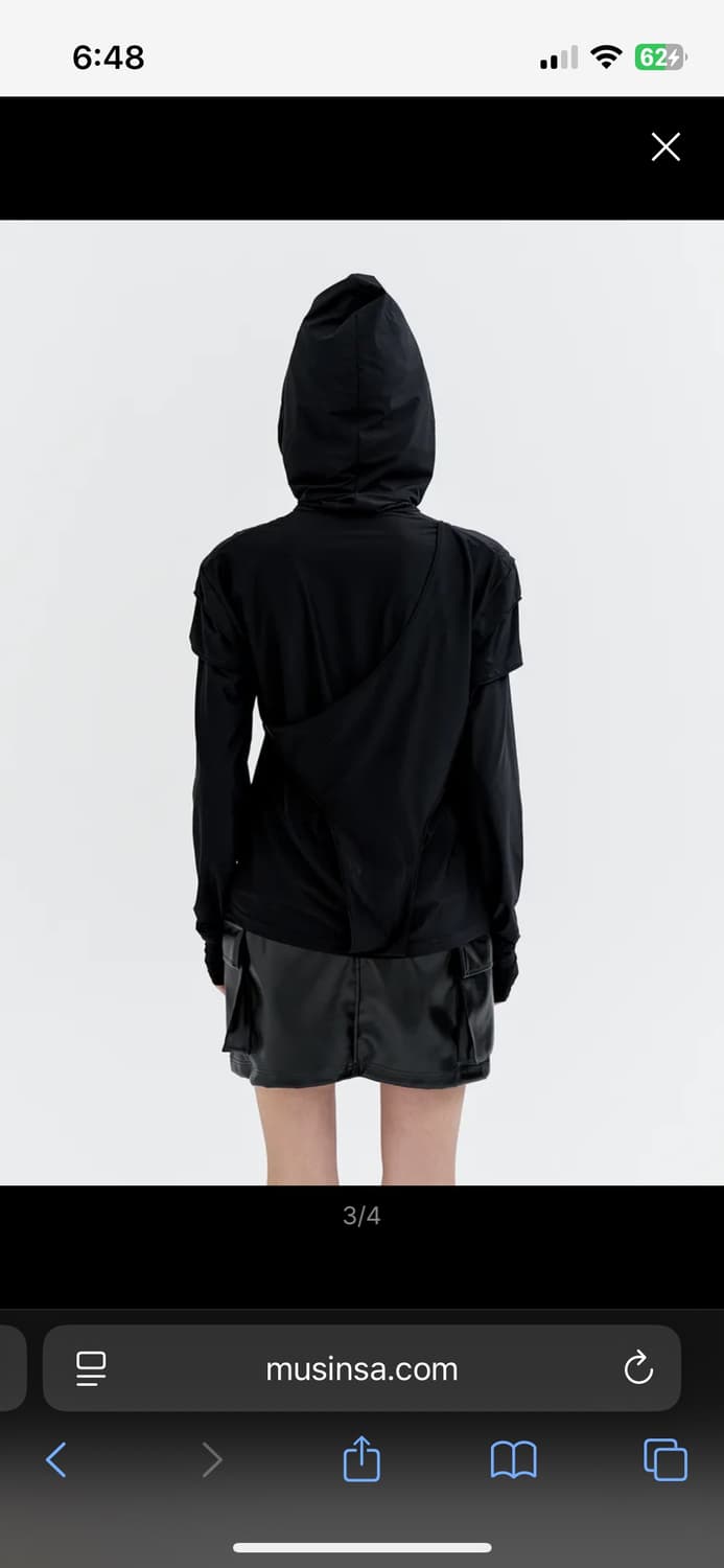 CUFFS SHIRRING LAYERED HOODED TOP 상품이미지3