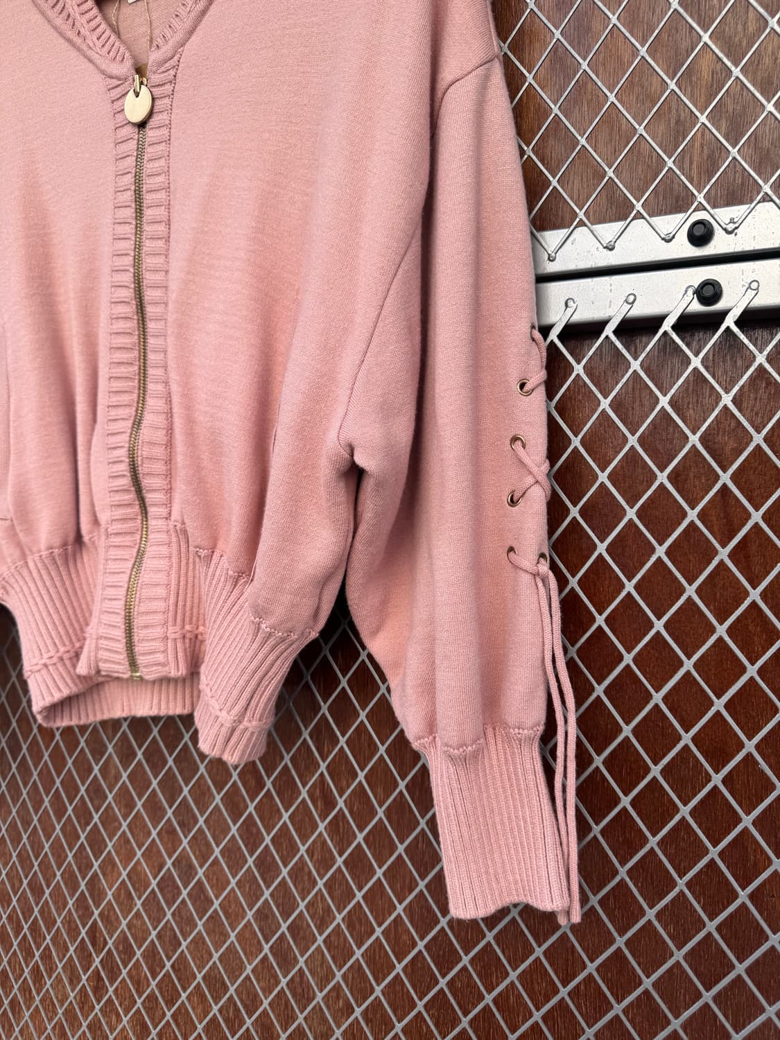 에고이스트 빈티지 스트랩 사선끈 핑크 벌룬 니트집업 가디건 F 상품이미지3