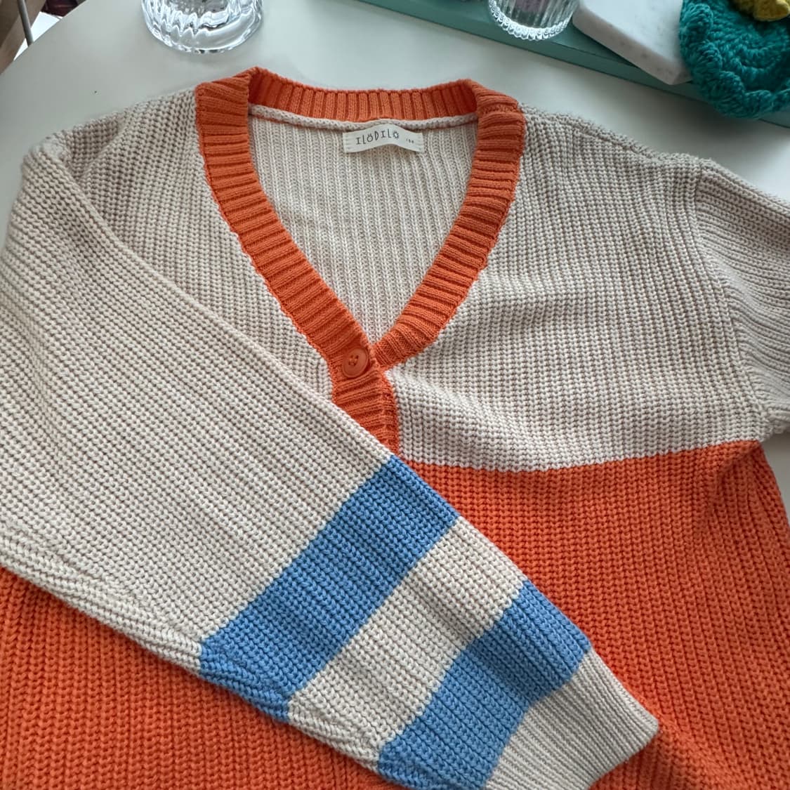 귀여운 니트 가디건 오렌지/아이보리 배색 상품이미지2