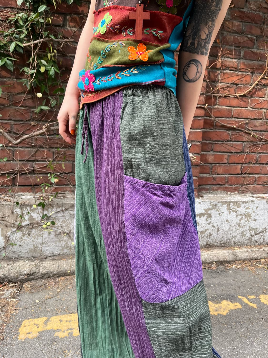 히피 에스닉 패치 와이드 팬츠 상품이미지3