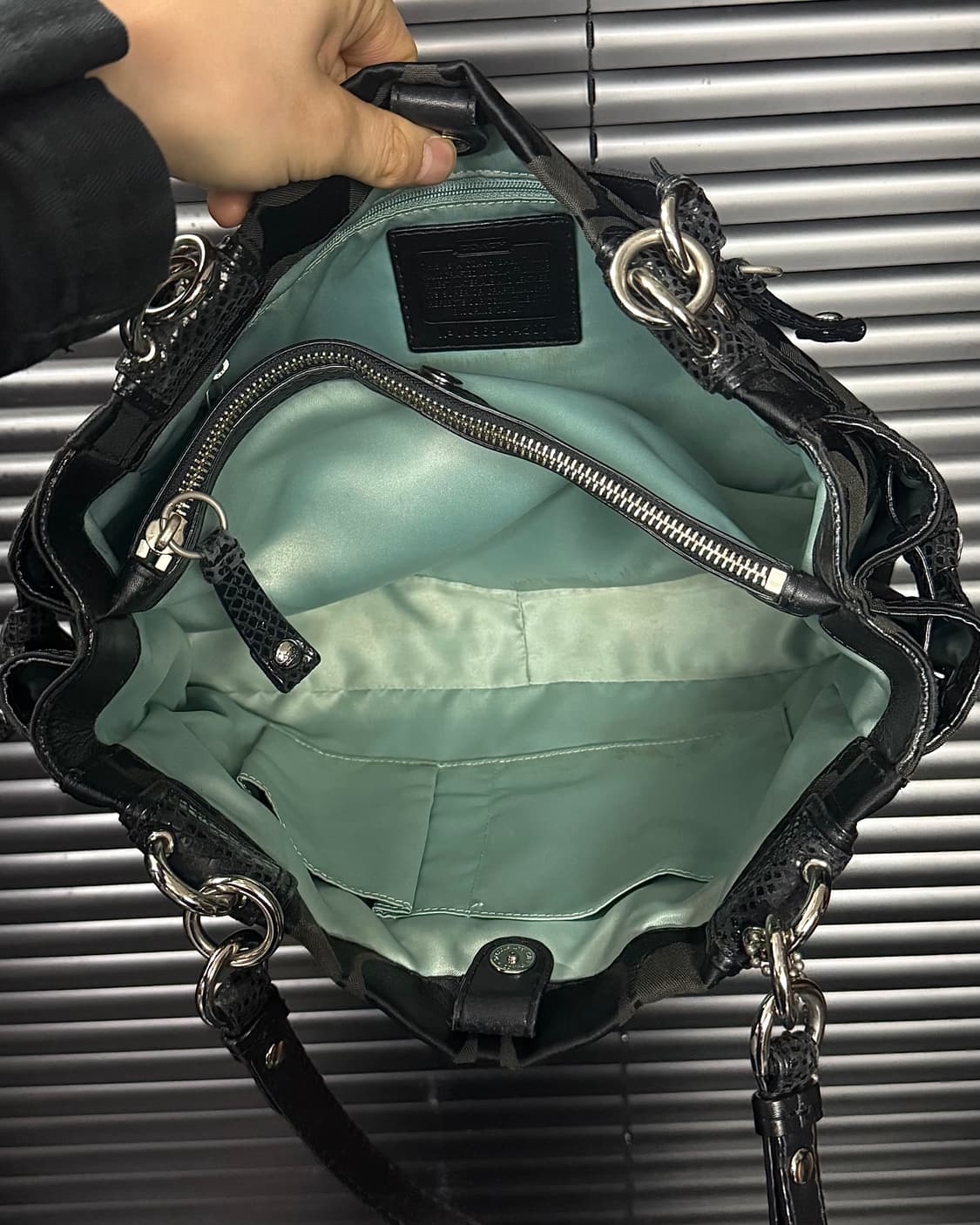 코치 뱀피 파이톤 체인 버클 가죽 캔버스 숄더백 락시크 고스 펑크 갸루 상품이미지8