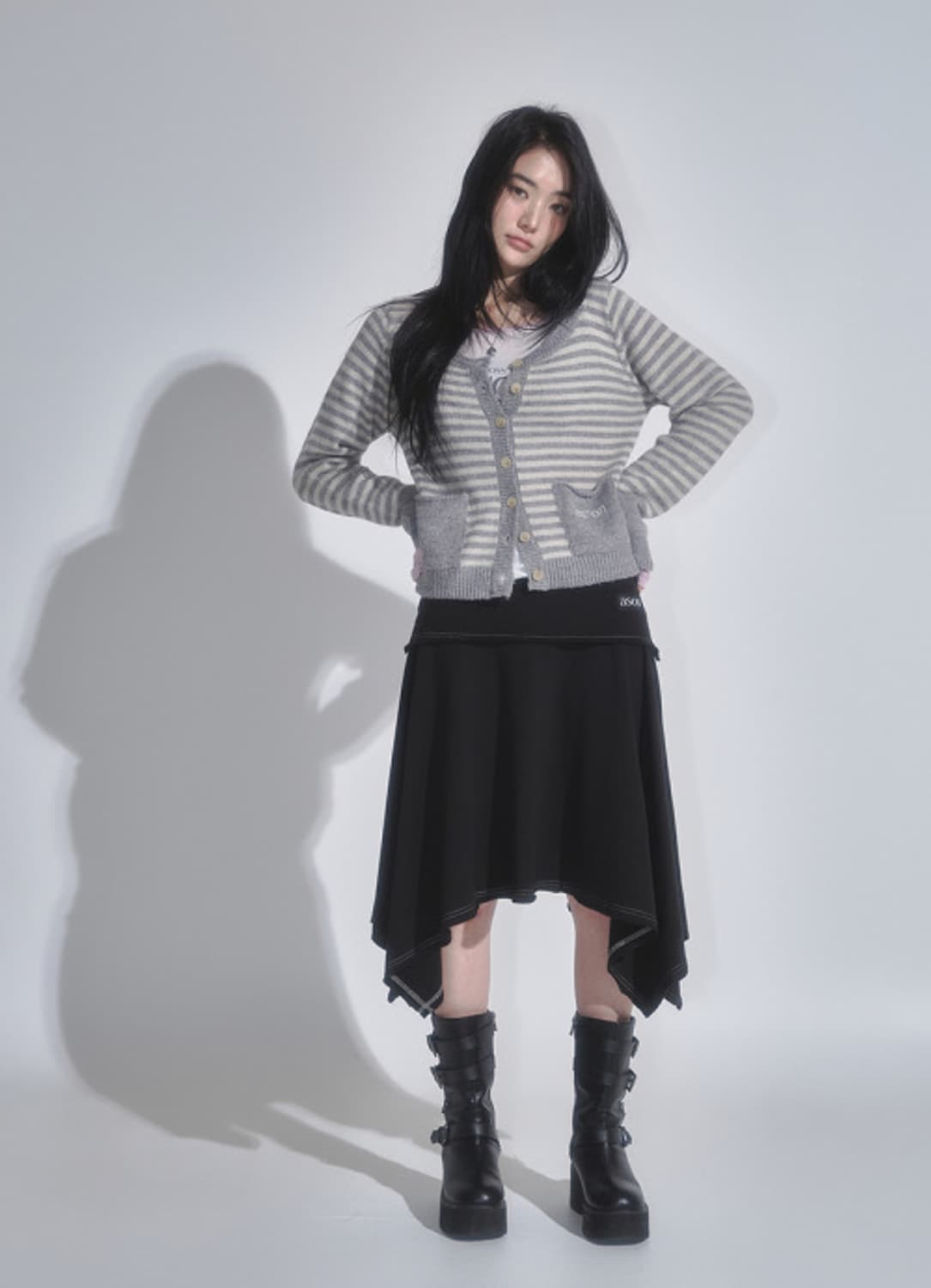 애즈온 스커트 lena unbalance skirt black  상품이미지1