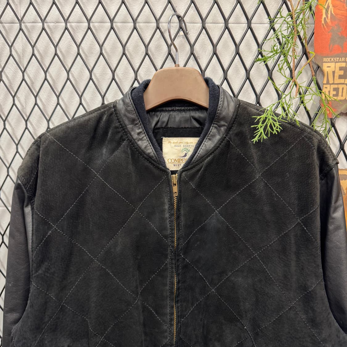 00s JPN VINTAGE 스웨이드 양가죽 믹스 퀼팅 봄버 자켓 블랙 상품이미지3