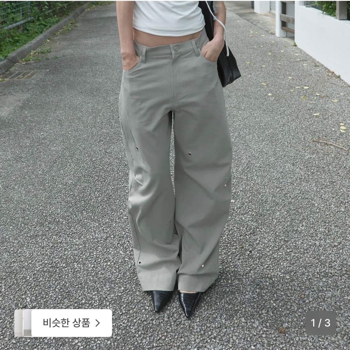 기준 Pleated Stud Pants Grey S 상품이미지1