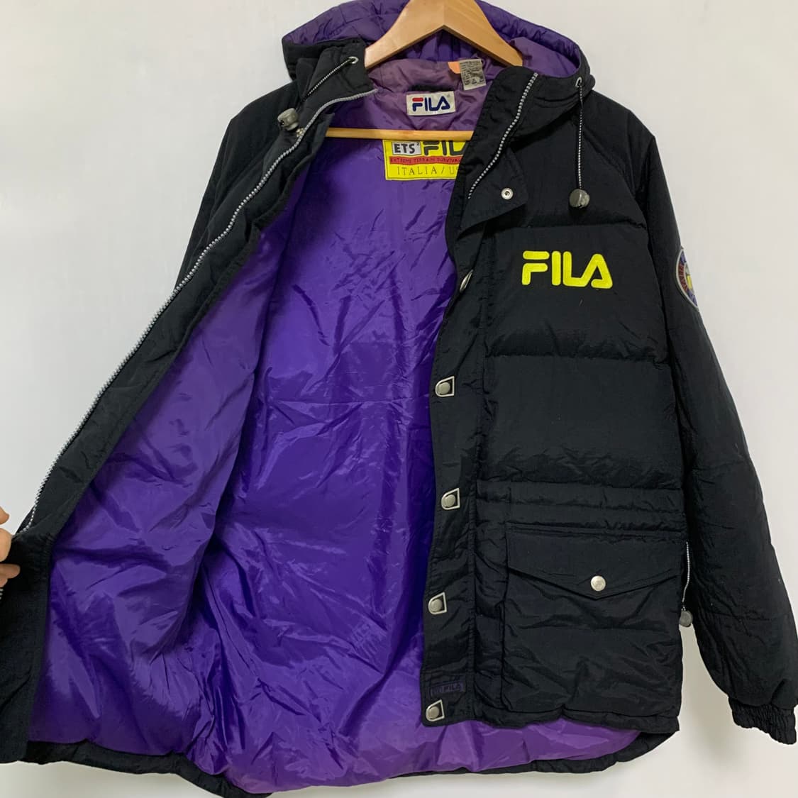 FILA 필라 블랙 패딩 점퍼 후드 휠라 빈티지 L 남녀공용 상품이미지7