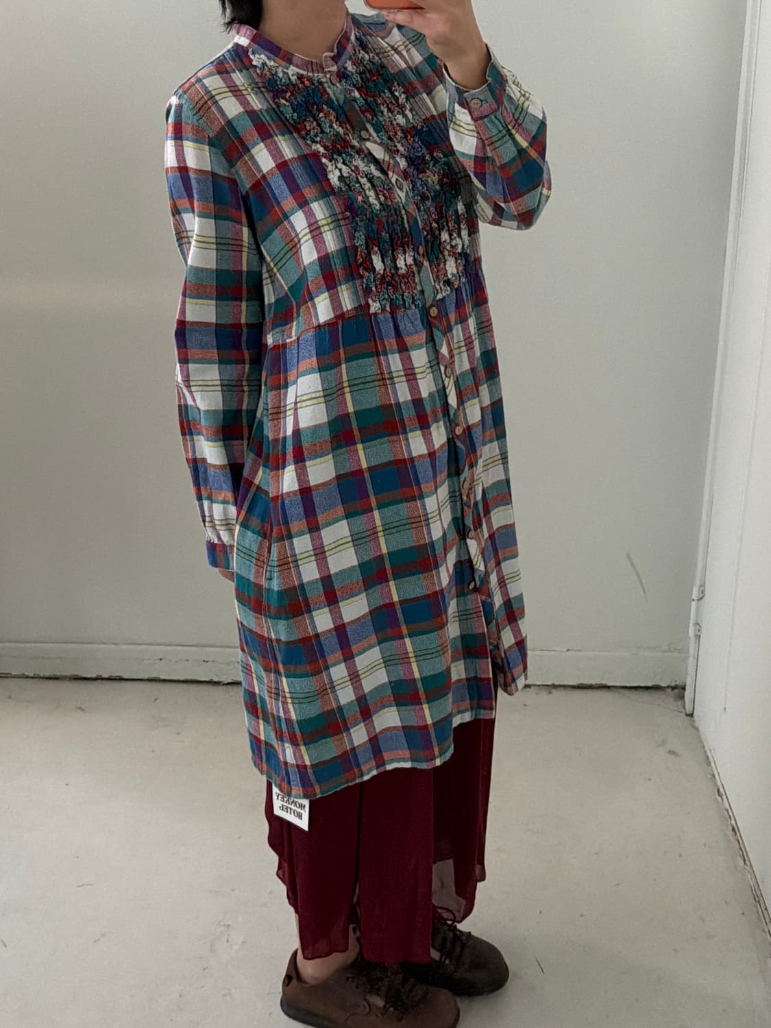 일본빈티지 하구미 체크 레이스 셔츠원피스 상품이미지3