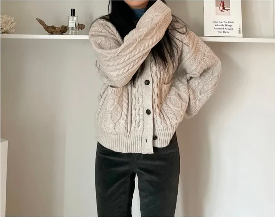 케이블 꽈배기 블루 니트가디건 정가5만원 옷장정리 상품이미지4