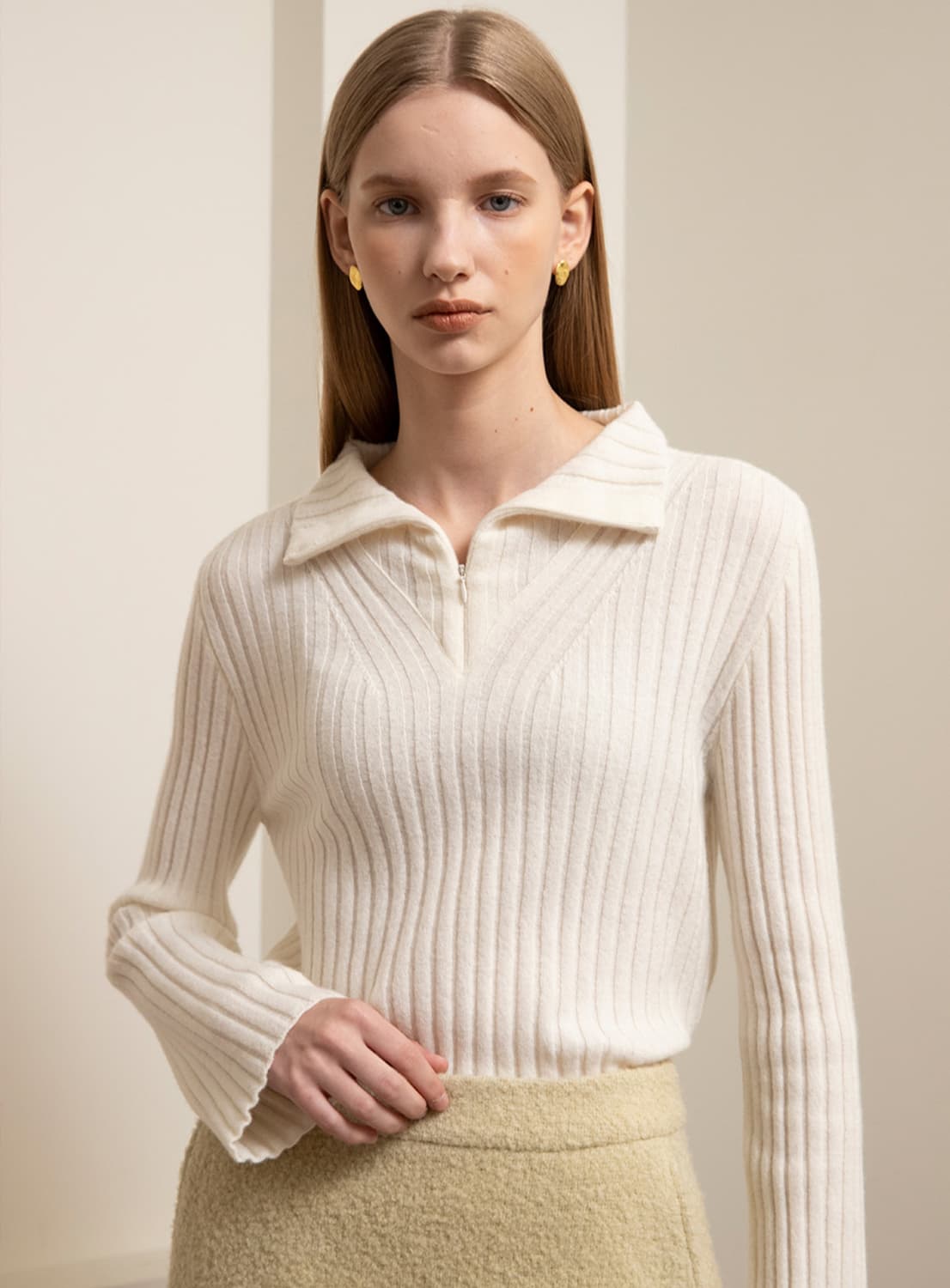 ostkaka 오스트카카 미케 하프 집업 울니트 크림 상품이미지1