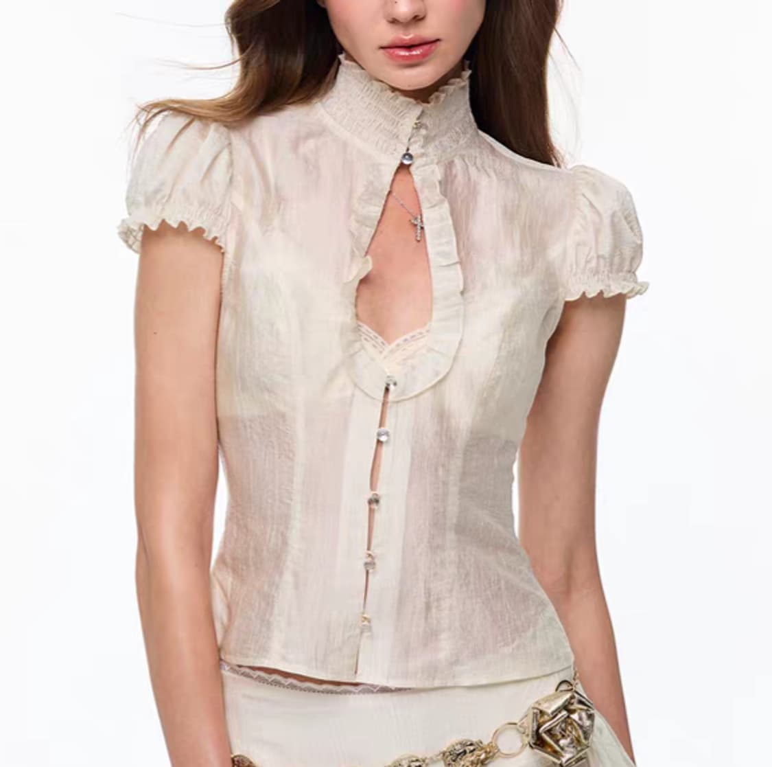 4muggle 레이스 퍼프 셔츠 아이보리 상품이미지1