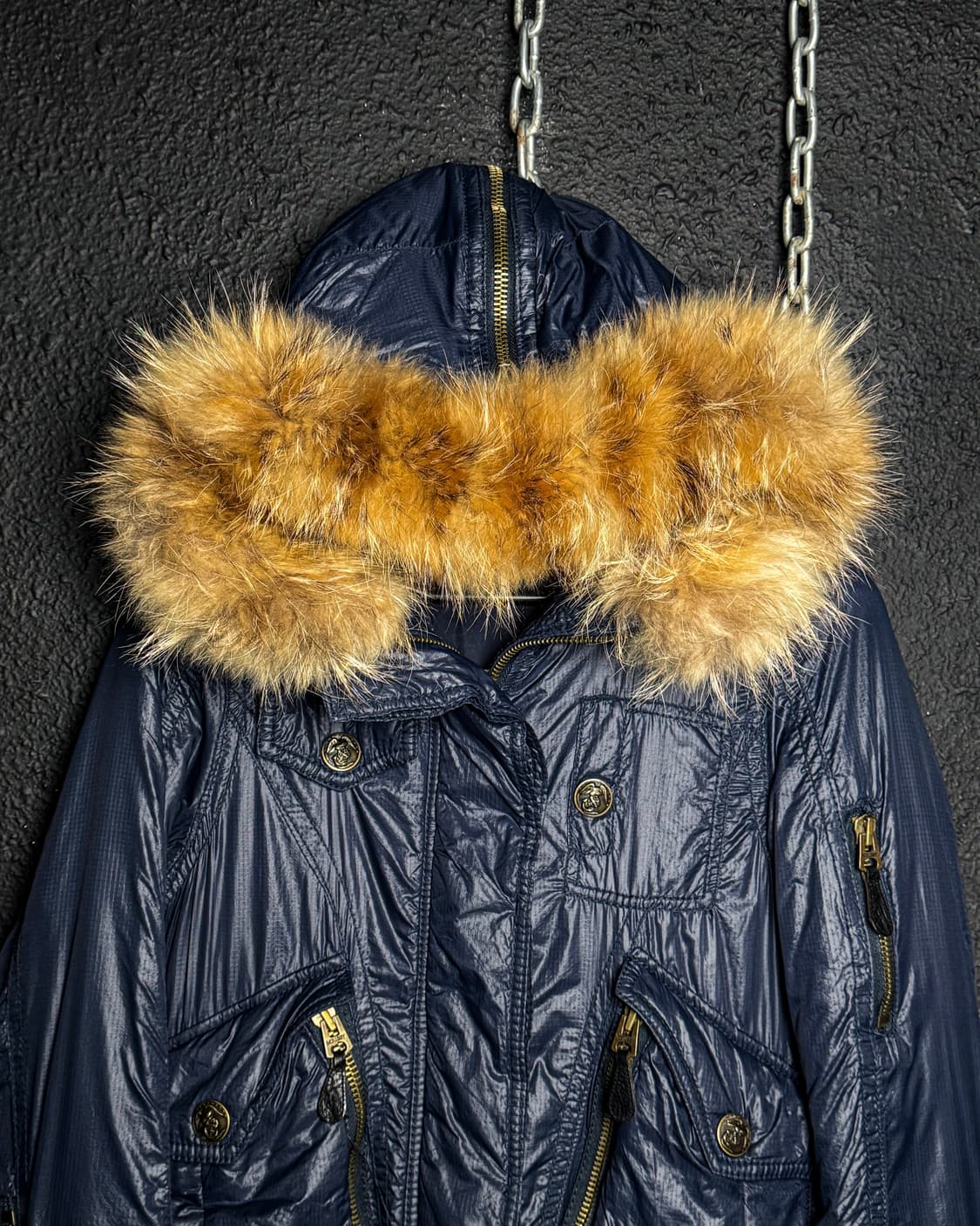 Blue Fur-Trim Hooded Bomber Jacket 상품이미지2