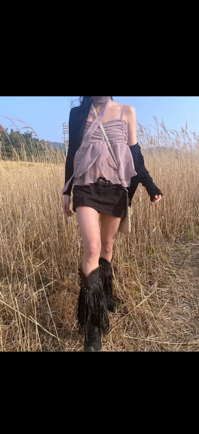 엔젤넘버555 로즈 슬리브리스 셔링 탑 M 상품이미지2