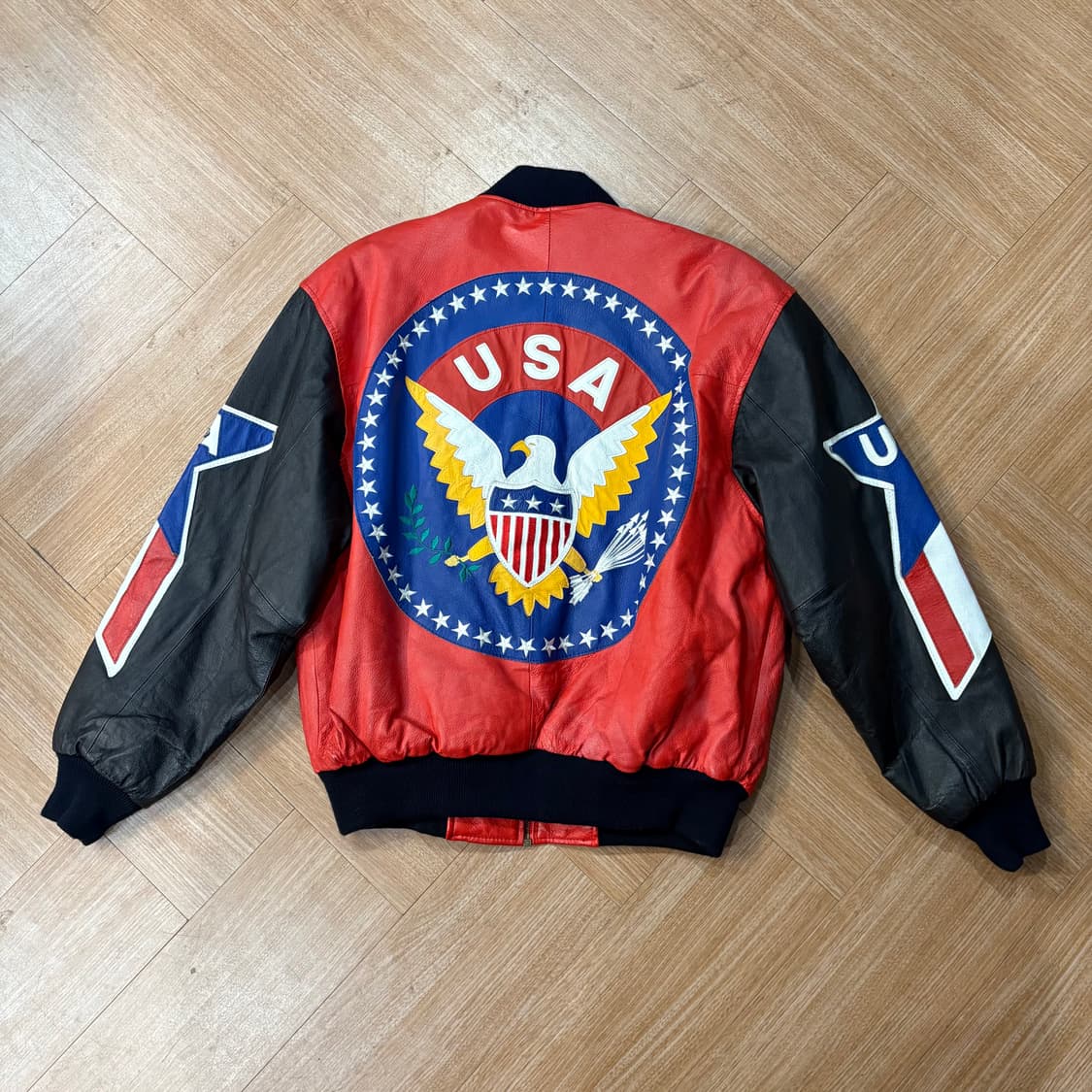 마이클호반 성조기 레더 봄버 자켓 상품이미지1