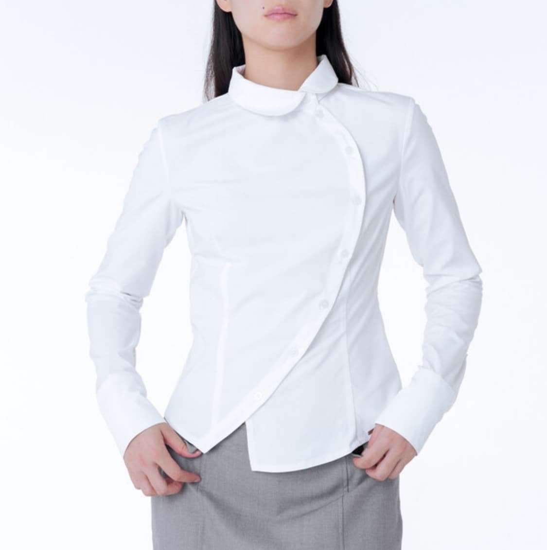 [2] 미세키서울 버튼 셔츠 화이트 블라우스 언발란스 상품이미지2