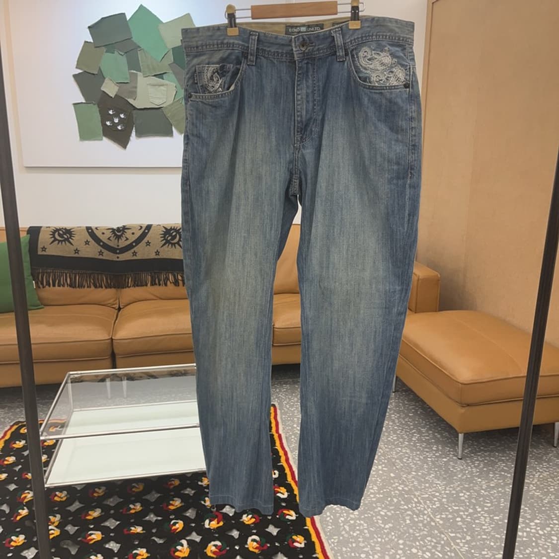 에코리미티드 올드스쿨 일본풍 자수 데님팬츠 36인치 C06750 상품이미지4