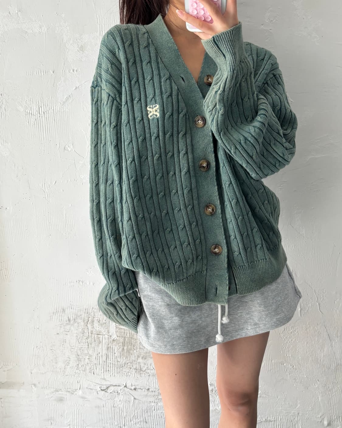 Satur 세터 딥 그린 로고 케이블 가디건 상품이미지9