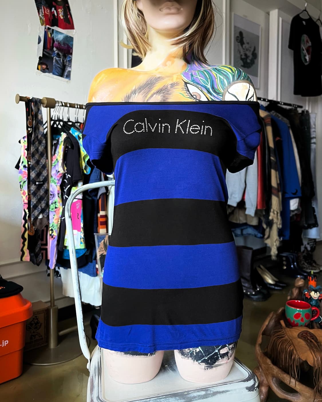 C.K Cubic Logo Wide Neck Stripe 1/2 Top 상품이미지3