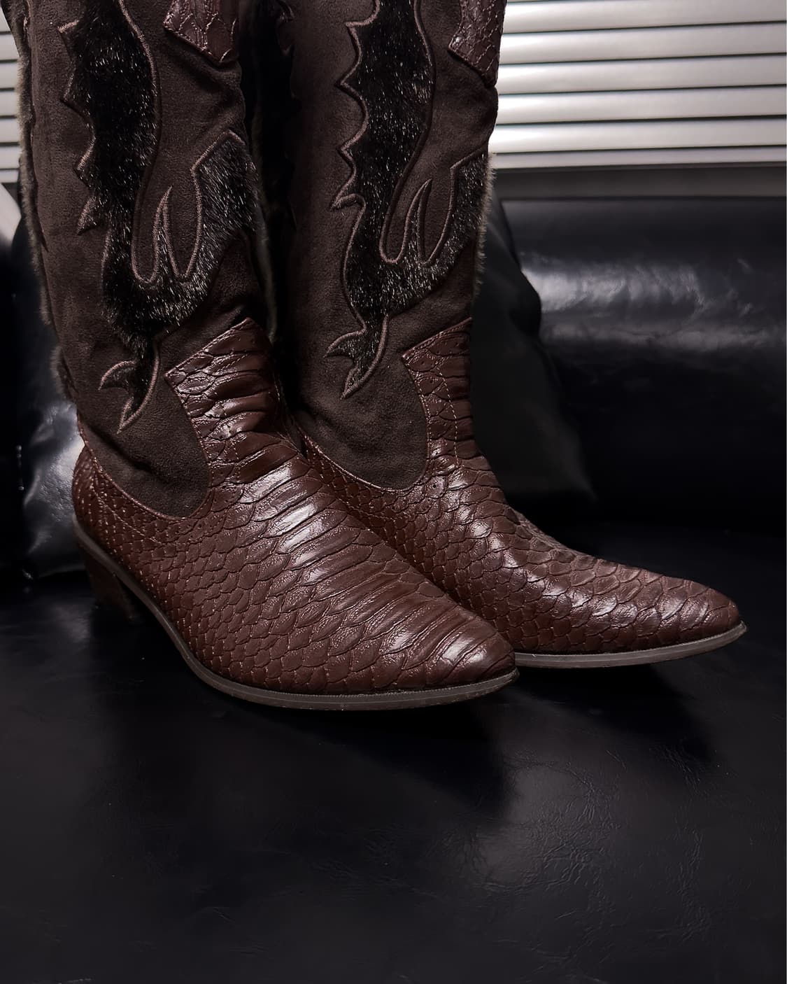 {UNKNOWN} Western Mixed Leather Boots    상품이미지7