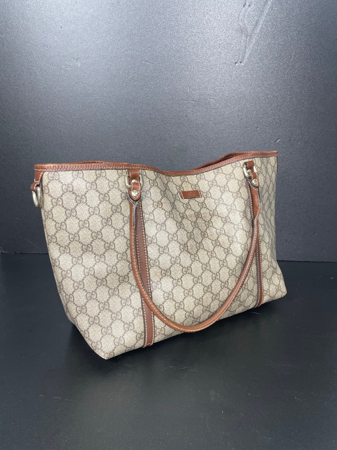 GUCCI 구찌 GG 수프림 브라운 레더 트리밍 쇼퍼 숄더백 상품이미지2