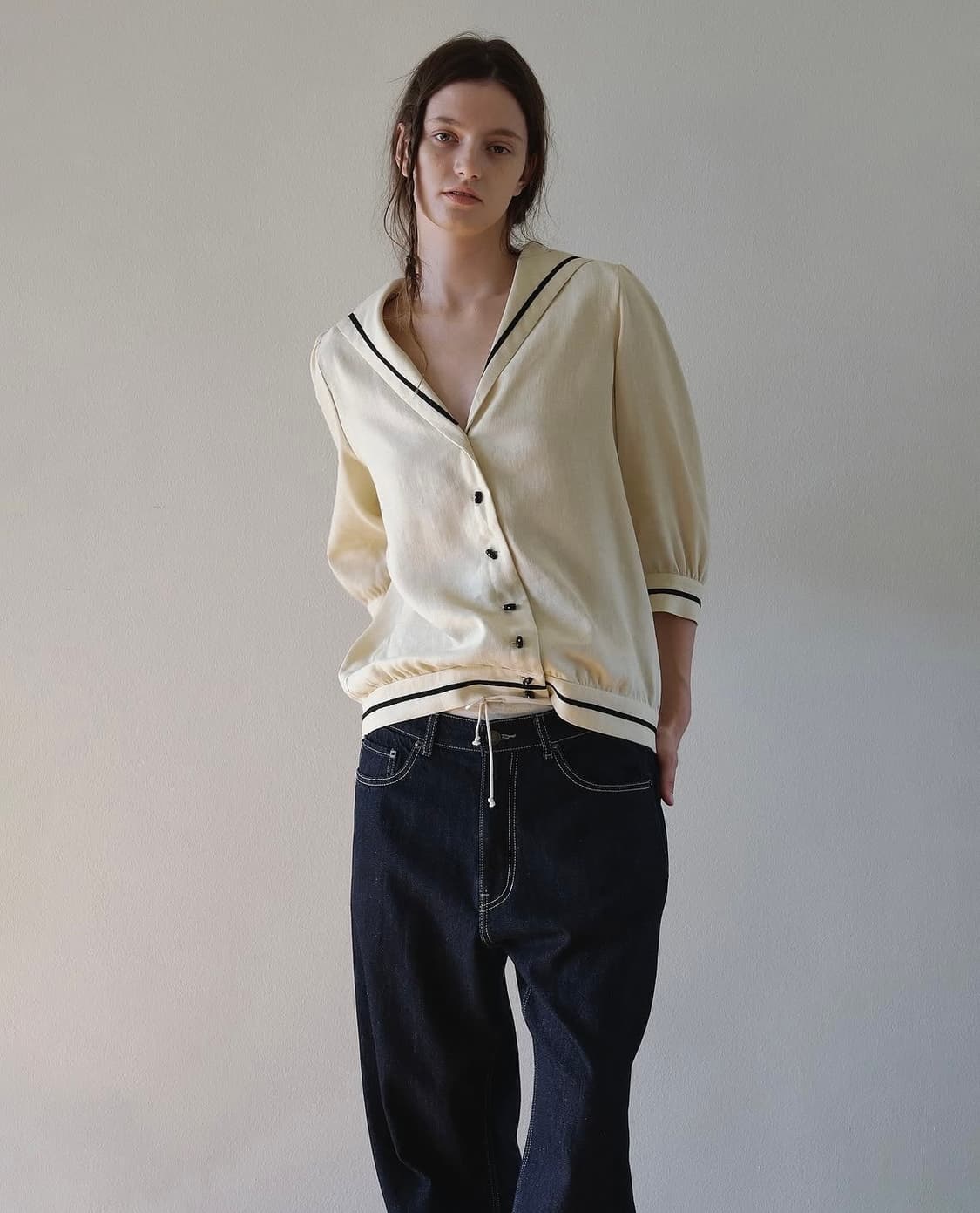 VIA 비아플레인 세일러 블라우스 아이보리 상품이미지4