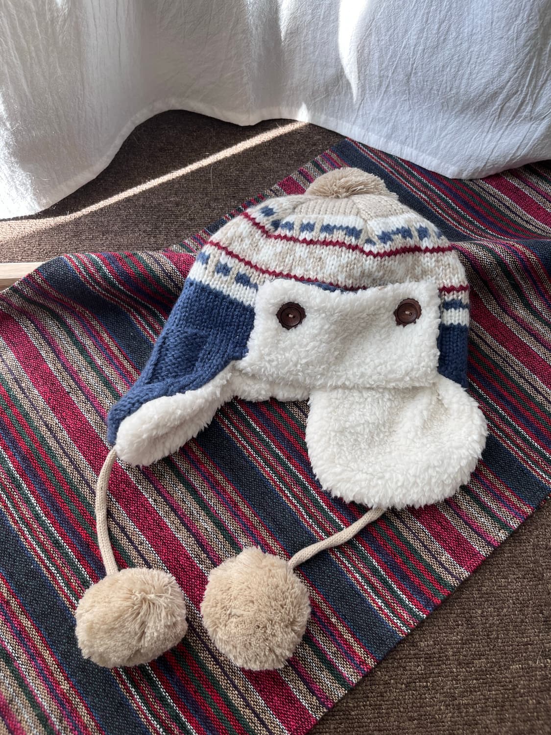 Vintage 방울 니트 이어플랩 양털 모자 비니 상품이미지2