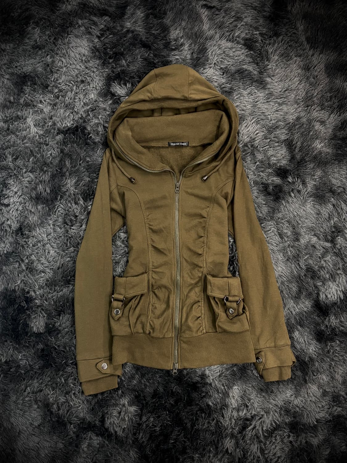 y2k 카키 셔링 후드집업 상품이미지1