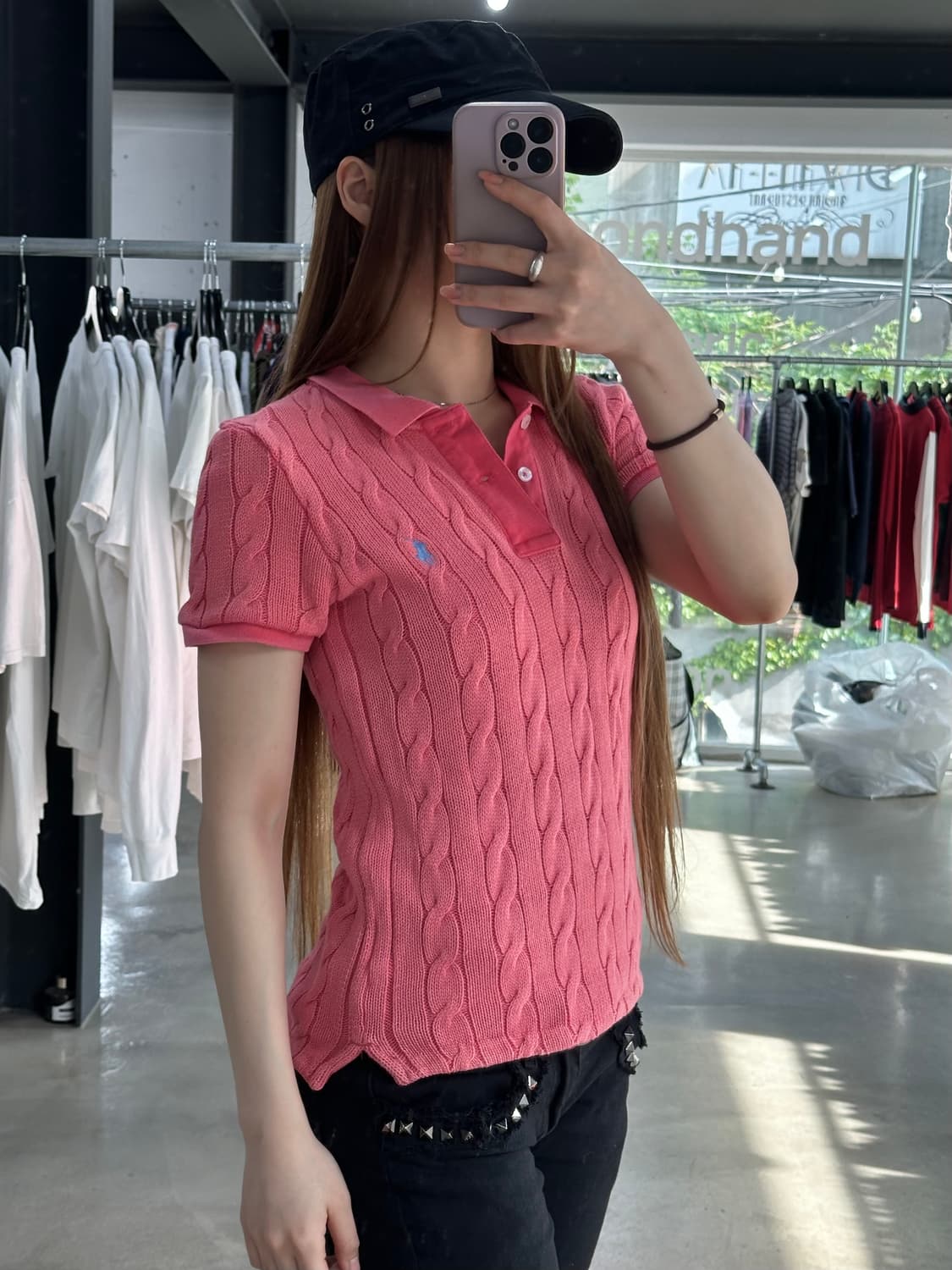 폴로 큐알텍 포니 피그먼트워시드 꽈배기 Pk반팔니트 핑크 상품이미지4