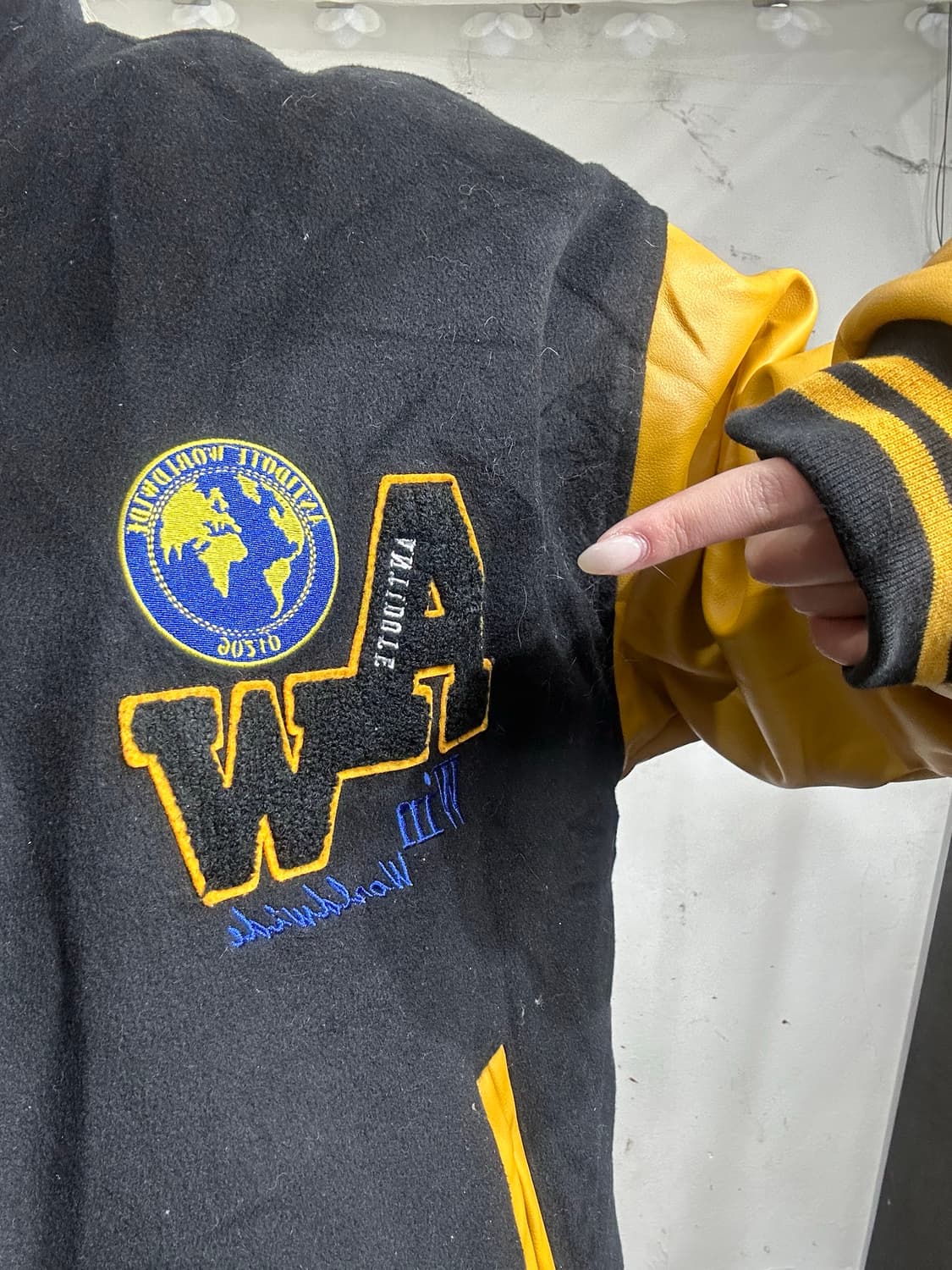 빈티지 블랙 옐로우 자수 빅 로고 레이싱 가죽 잠바 올드스쿨 자켓 XL 상품이미지4