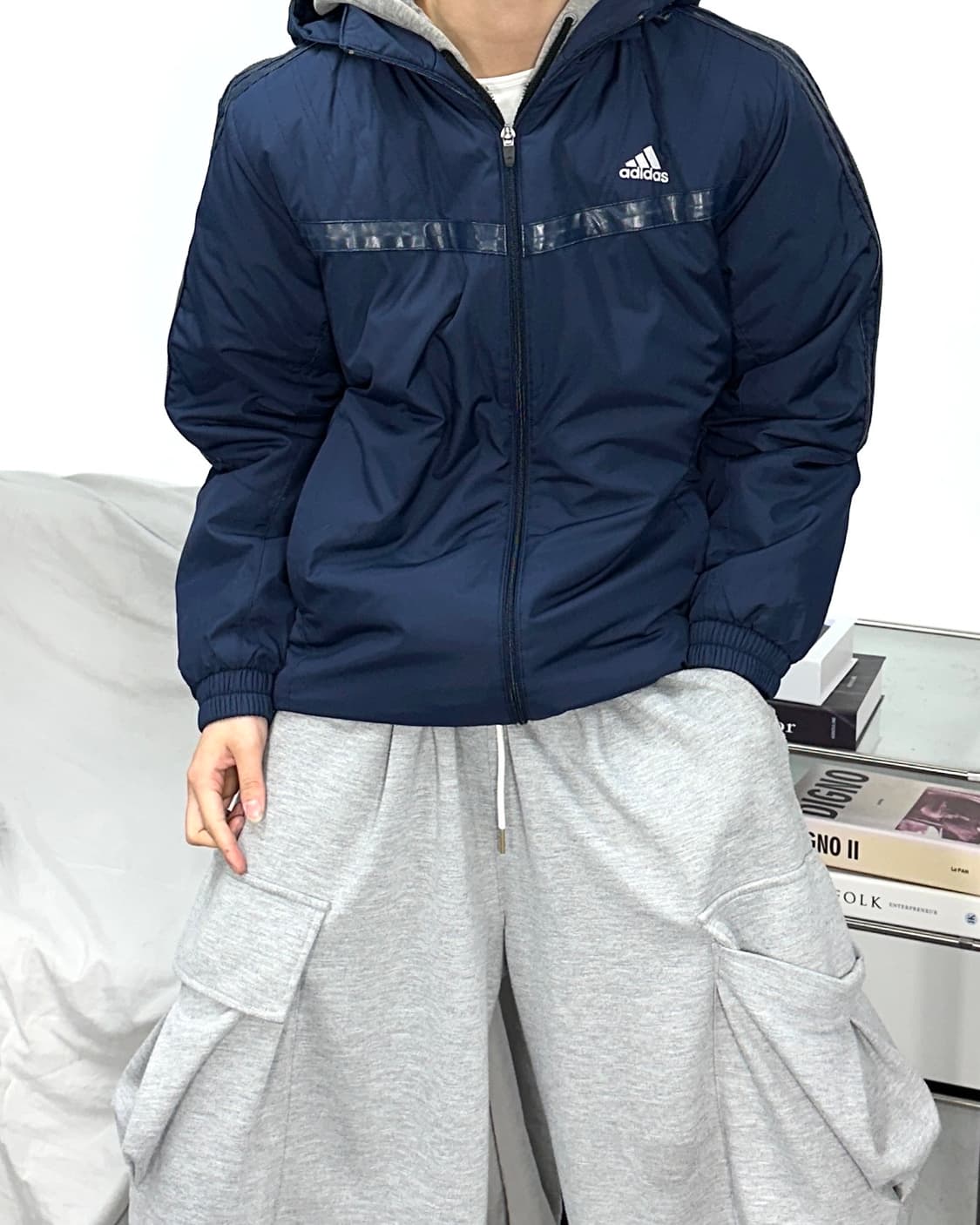 아디다스 네이비 후드 바람막이 점퍼 M 상품이미지2