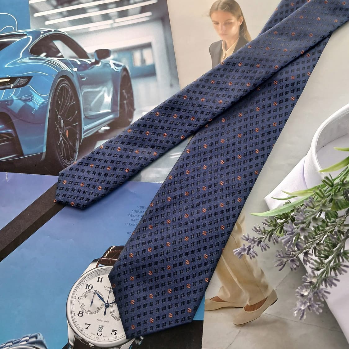 듀퐁 실크 네이비 로고 패턴 슬림 넥타이 7.8cm A+등급 A18663 상품이미지3