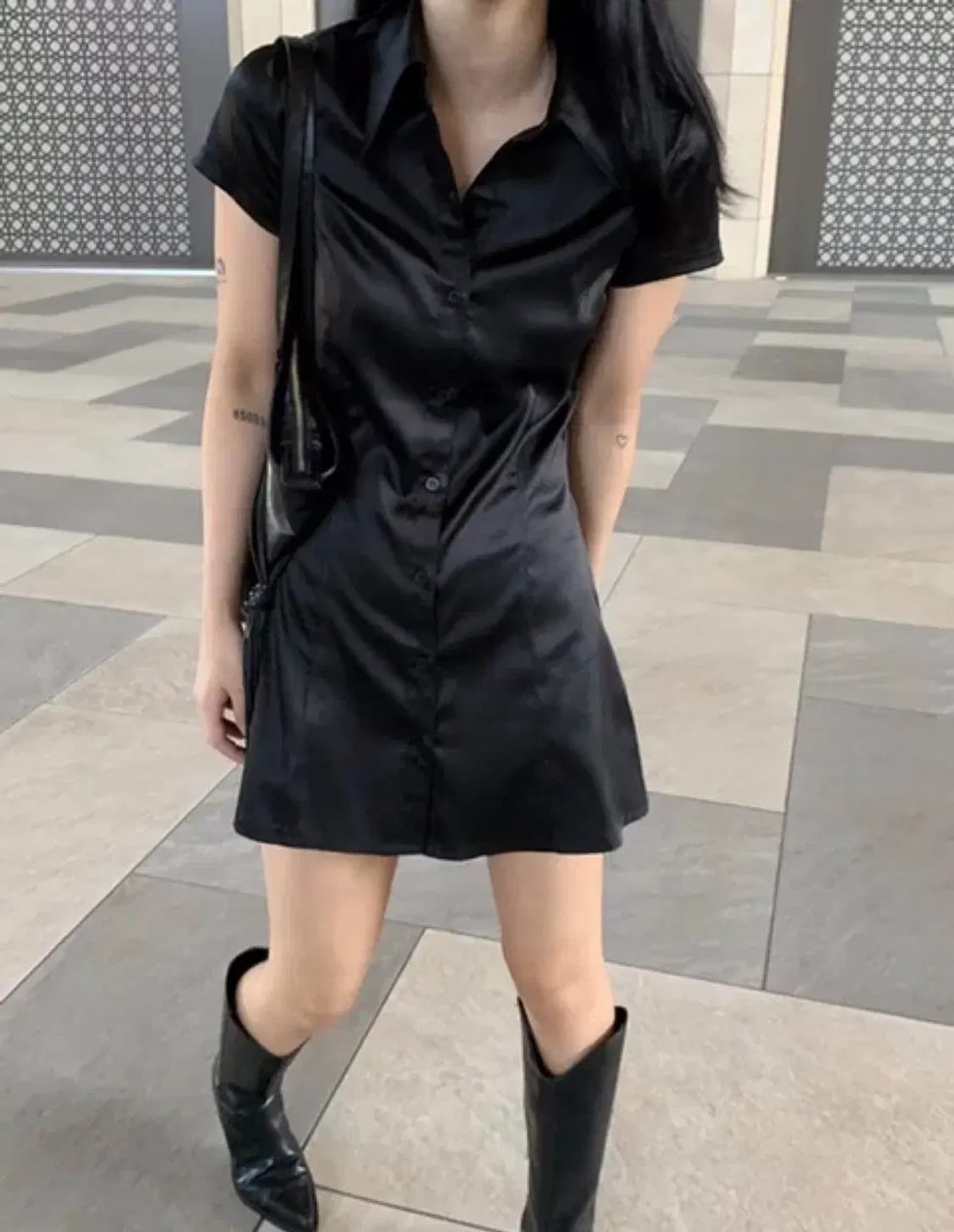 보헤미안 서울 새틴 셔츠원피스 상품이미지1