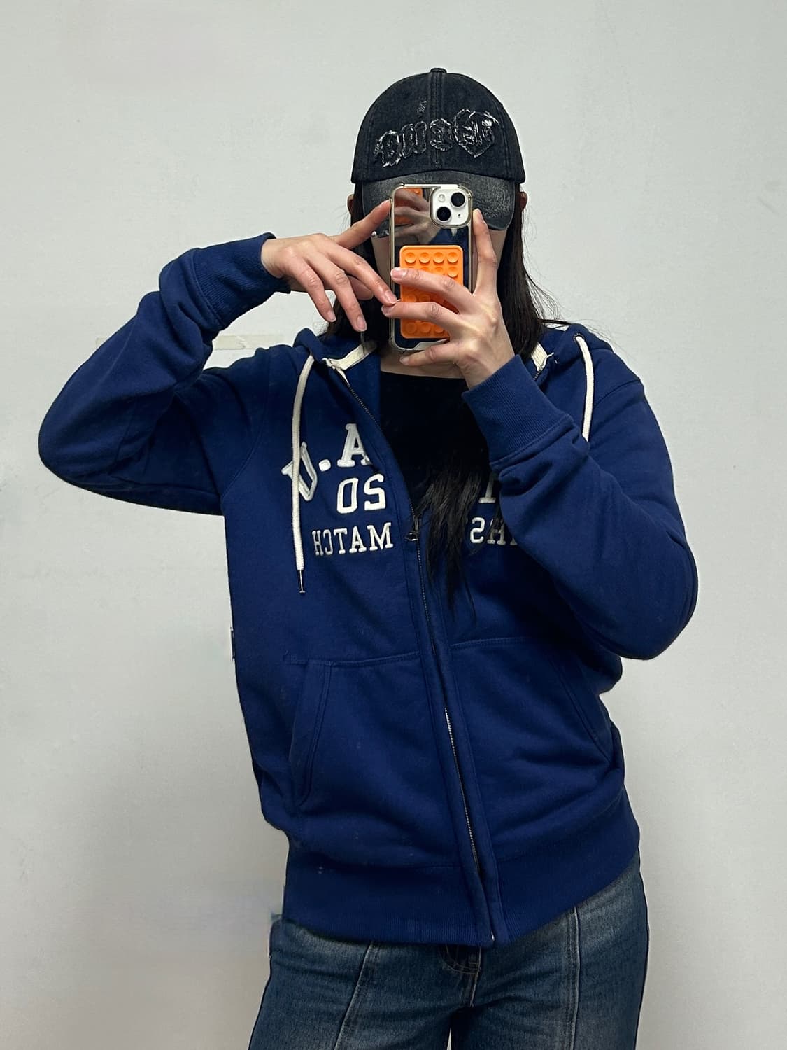 후아유 아치로고 후드집업 블루 상품이미지1