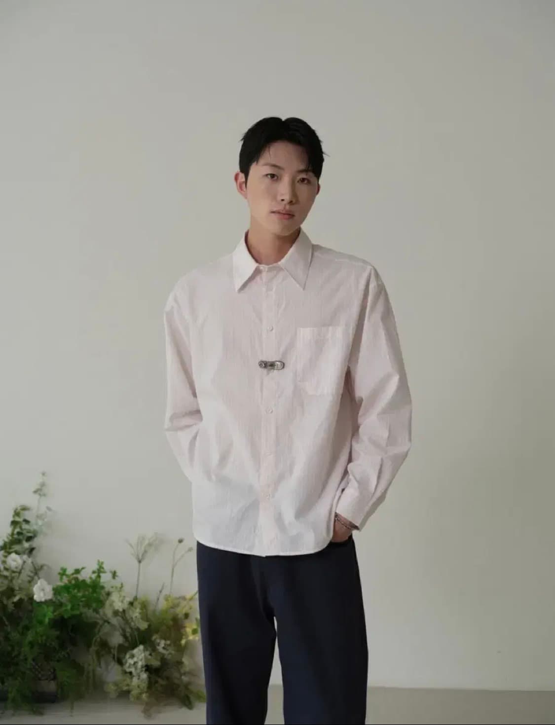 웨이비니스 오리가미 스트라이프 셔츠 핑크 상품이미지2