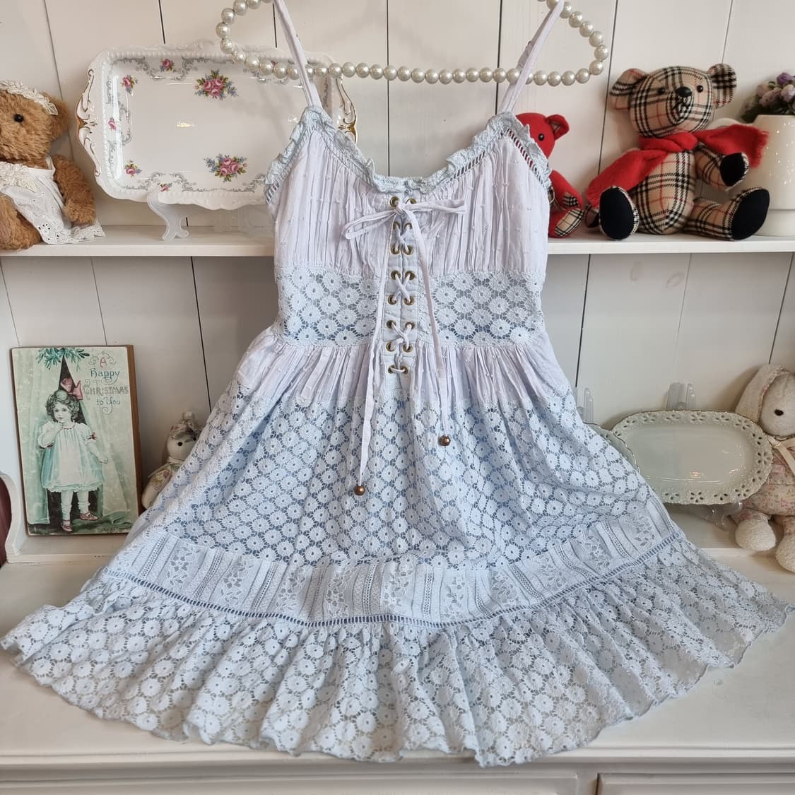 리즈리사(Liz Lisa) 하늘빛 레이스업 뷔스티에 미니원피스 상품이미지5