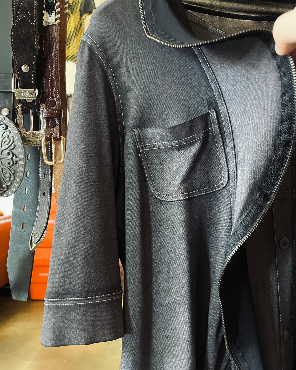 JPN Vintage Fake 3D Zip Layered 1/2 Top 상품이미지5