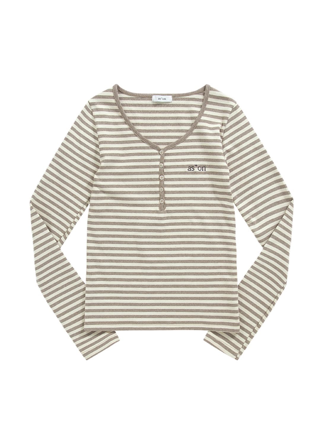 애즈온 엘렌 스트라이프 티 베이지 롱슬리브헨리넥 상품이미지1