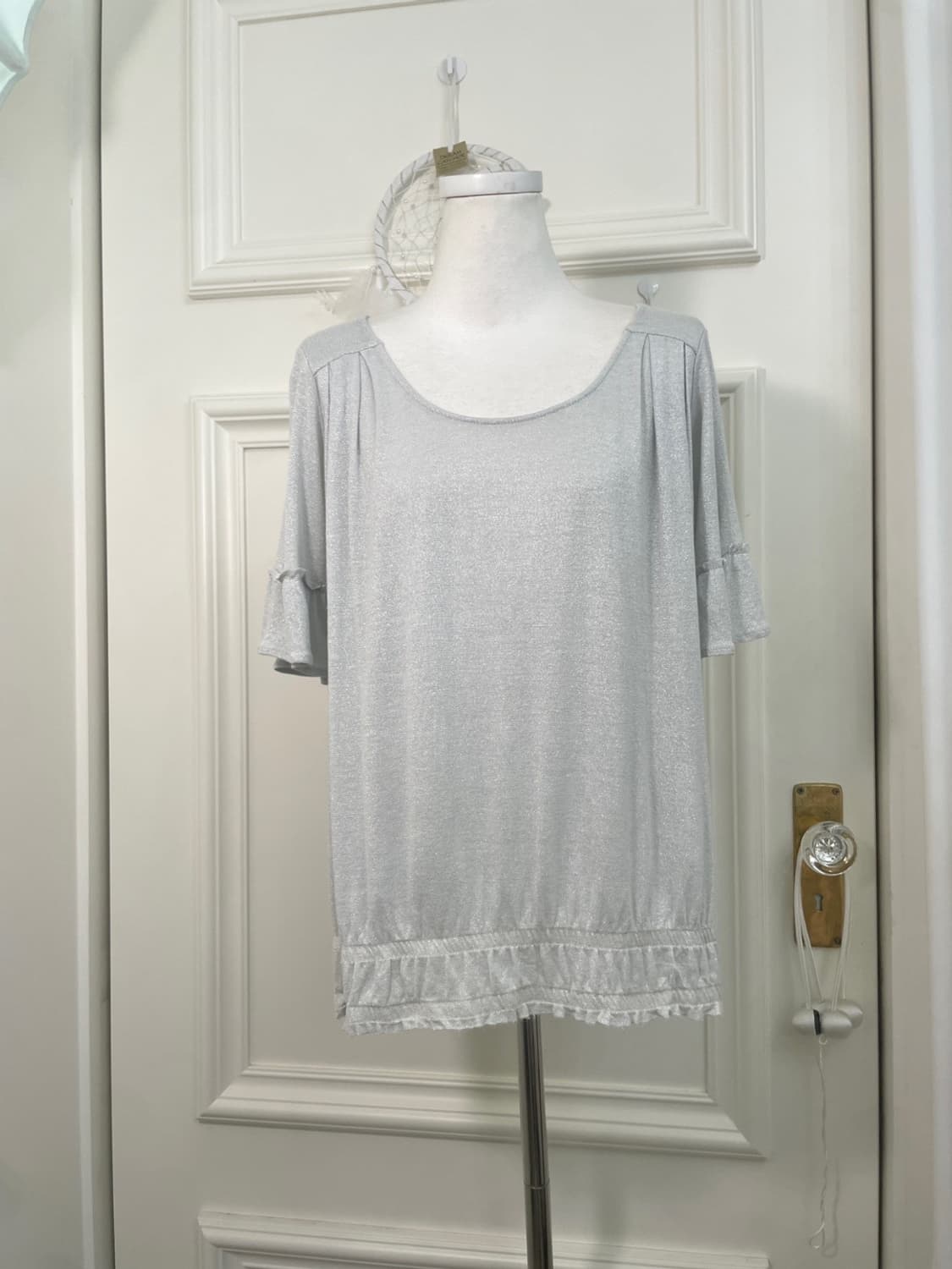 sheer gray glitter pleats loose top 상품이미지1