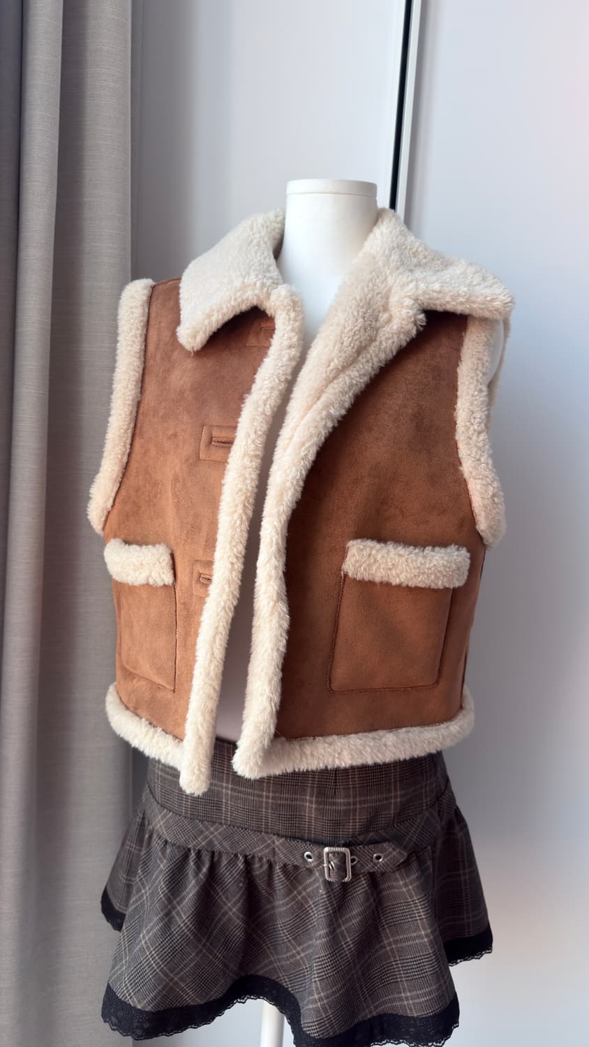 모에/도토리장수 양털 조끼무스탕 브라운 상품이미지7