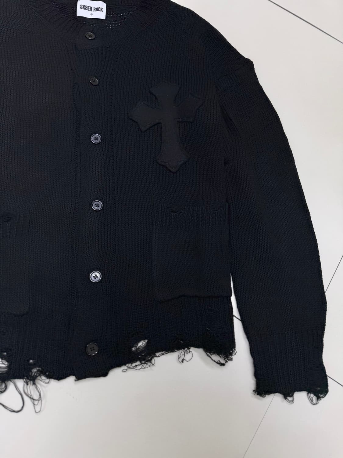 스케이터락 그런지 크로스 데미지 디스트로이드 가디건 블랙 상품이미지3