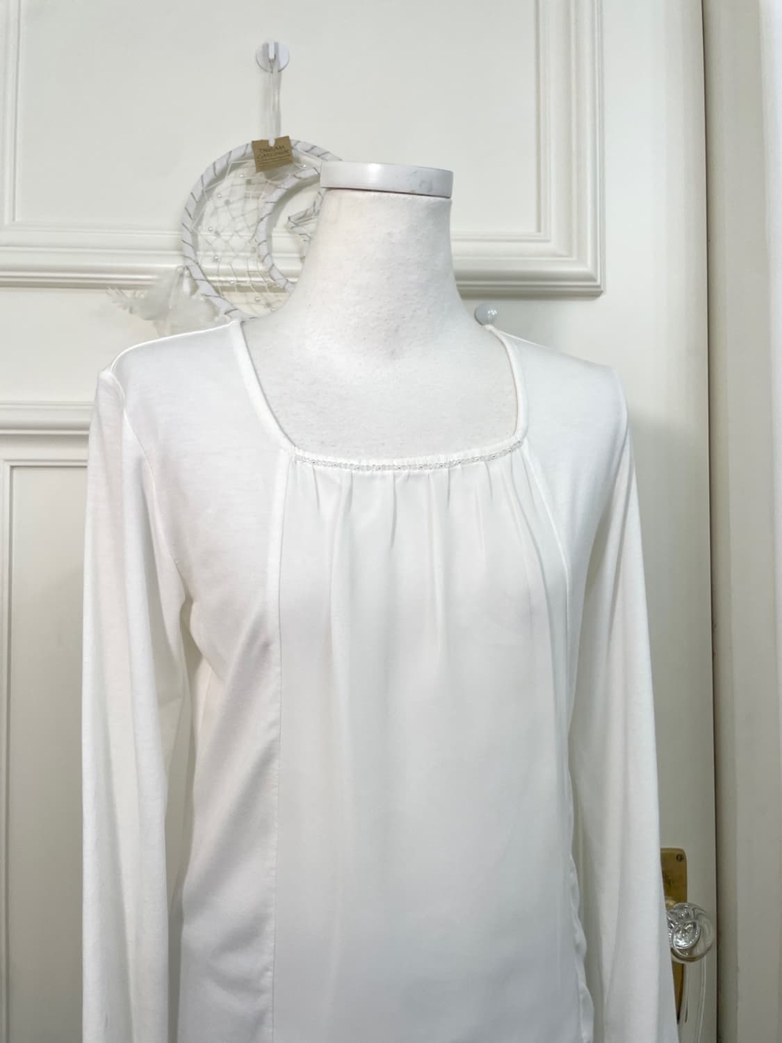 white lace point puff blouse&beads shirr 상품이미지10