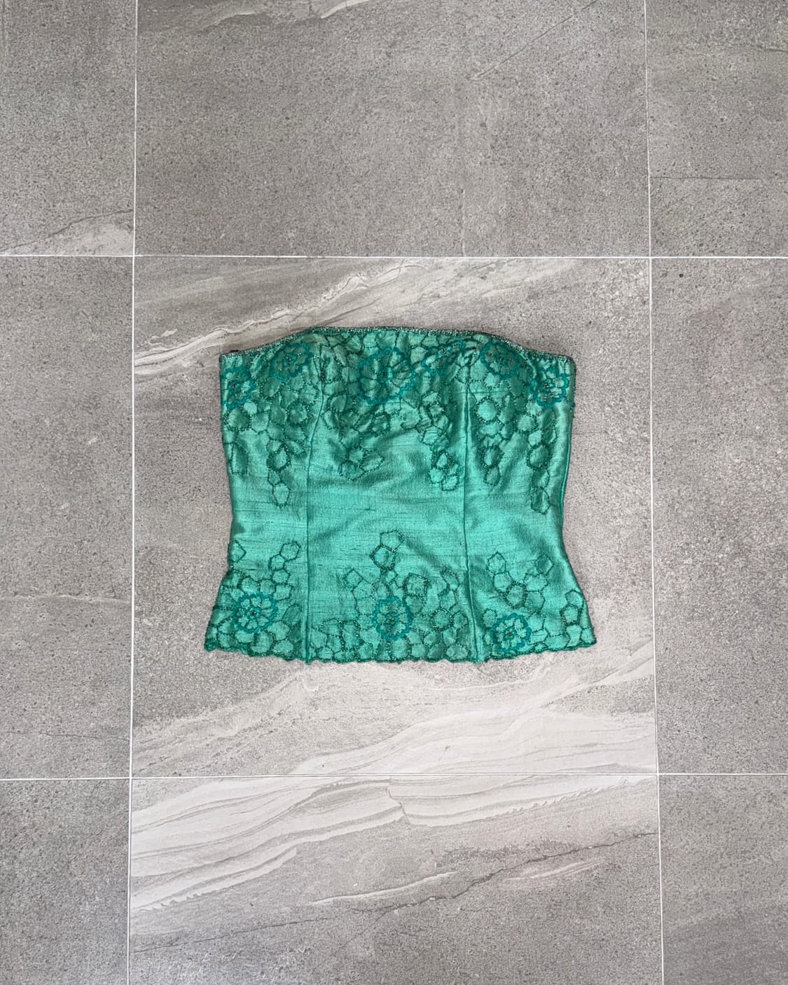 Green beads floral embroid silk corset 상품이미지1
