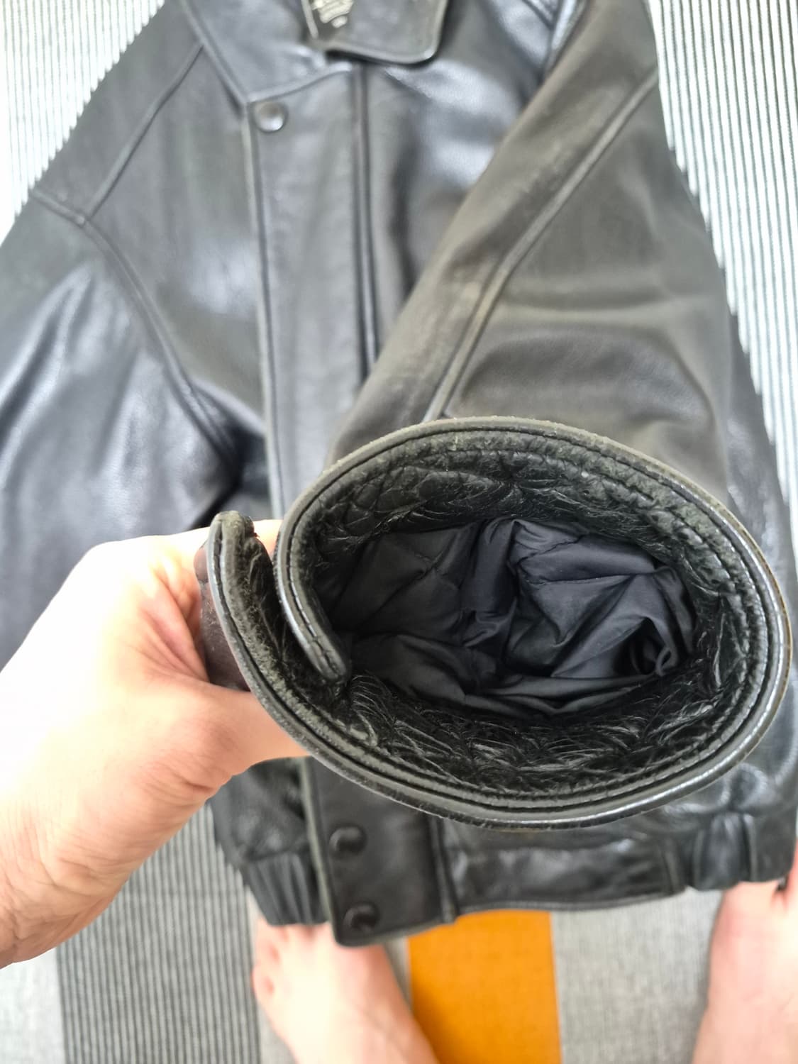 00's 에디바우어 구스다운 레더 봄버 자켓 상품이미지7