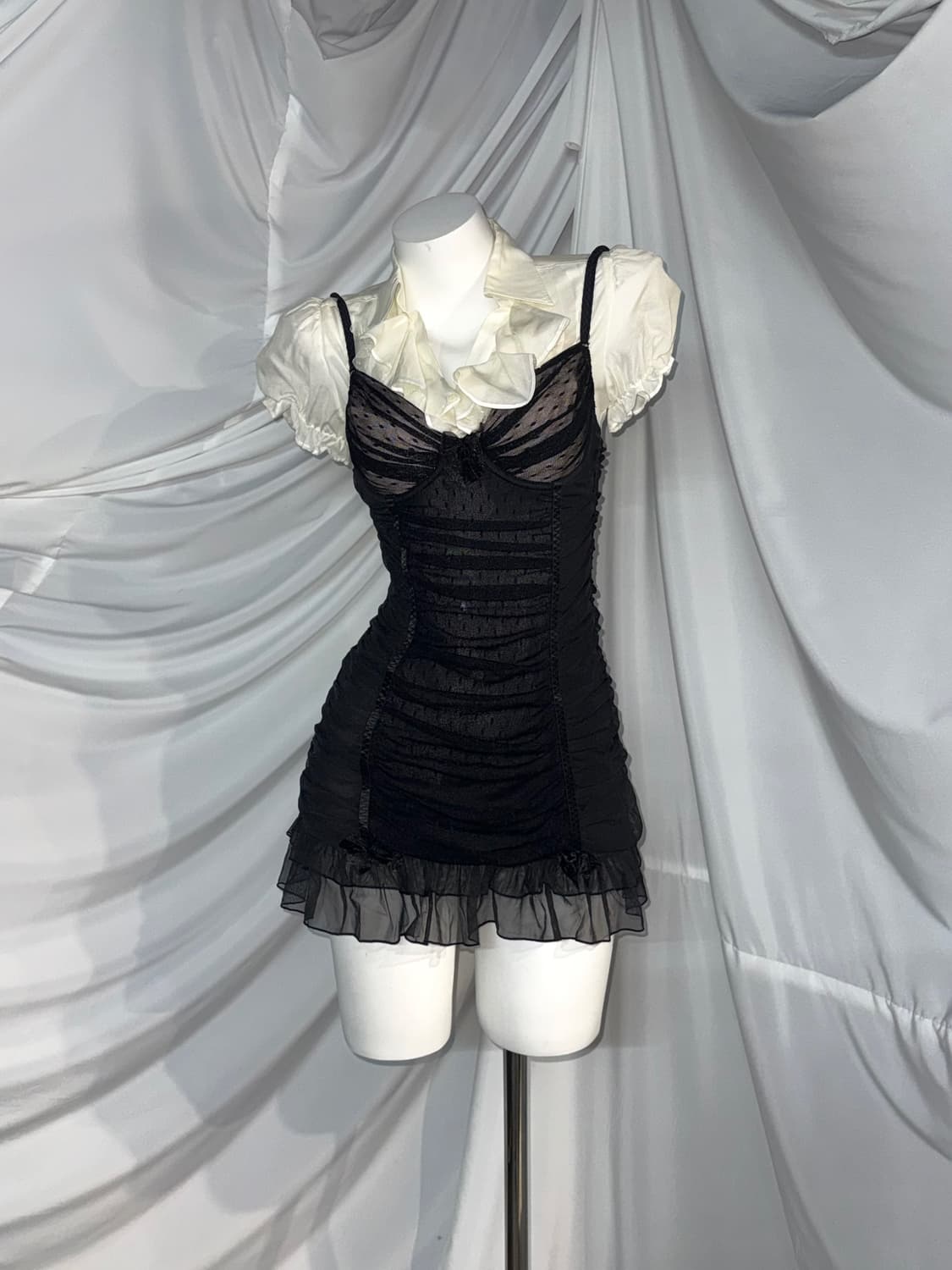 무채색 셔링 공겜여주 십자가 리본 코디세트  상품이미지3