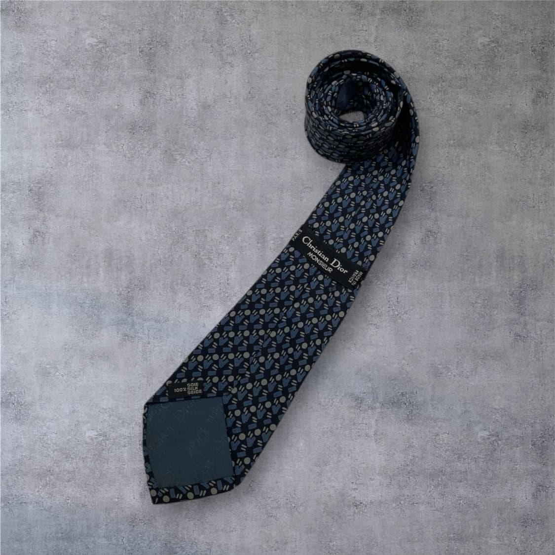 크리스찬 디올 Christian Dior 네이비 패턴 실크 넥타이 상품이미지1