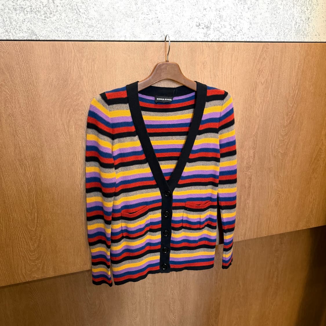 소니아 리키엘 브이넥 롱슬리브 가디건 스트라이프 패턴 디테일 레인보우 상품이미지1