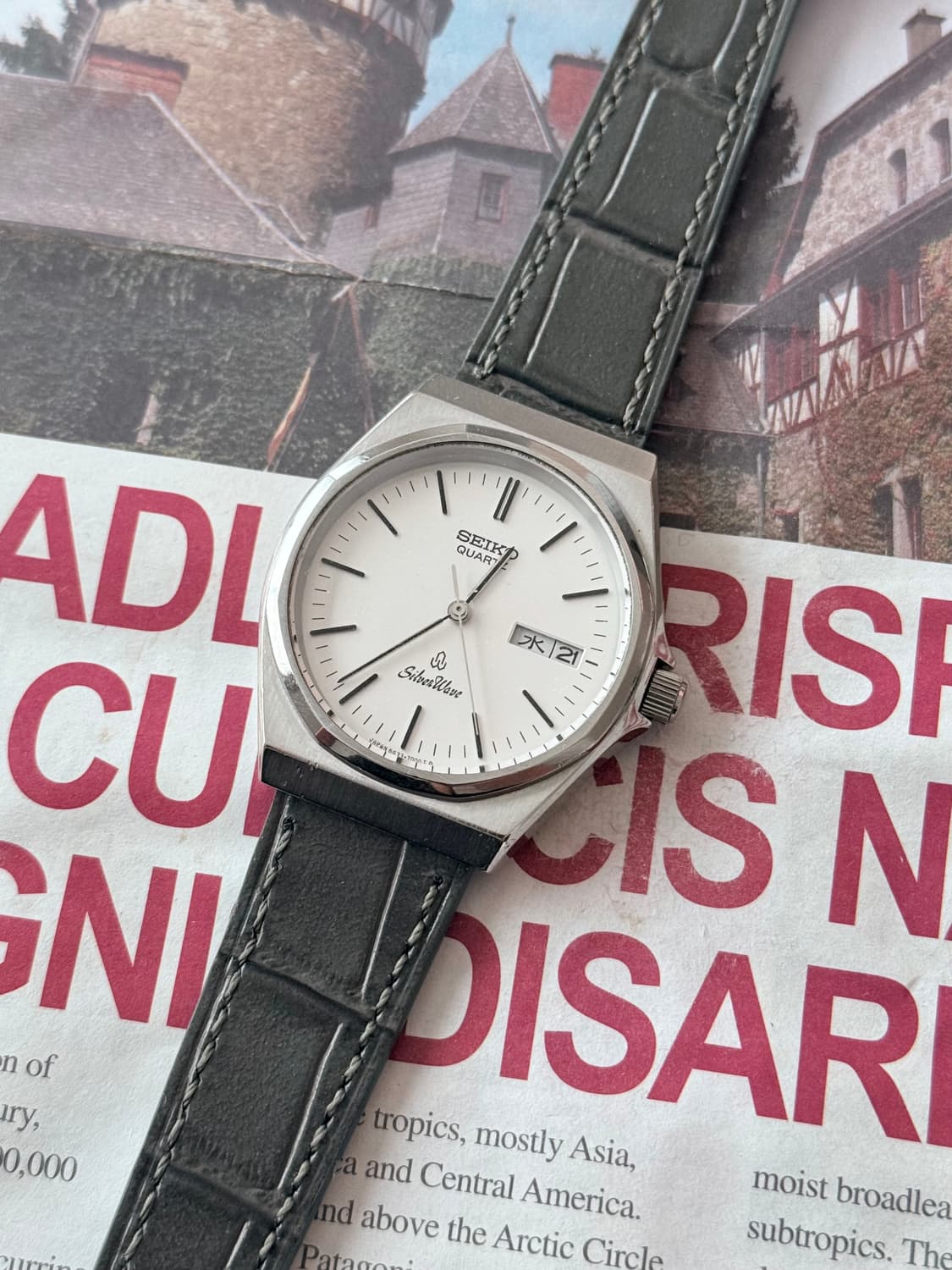 세이코 Seiko 쿼츠 SilverWave 다크 그린 래더 데이데이트 상품이미지1