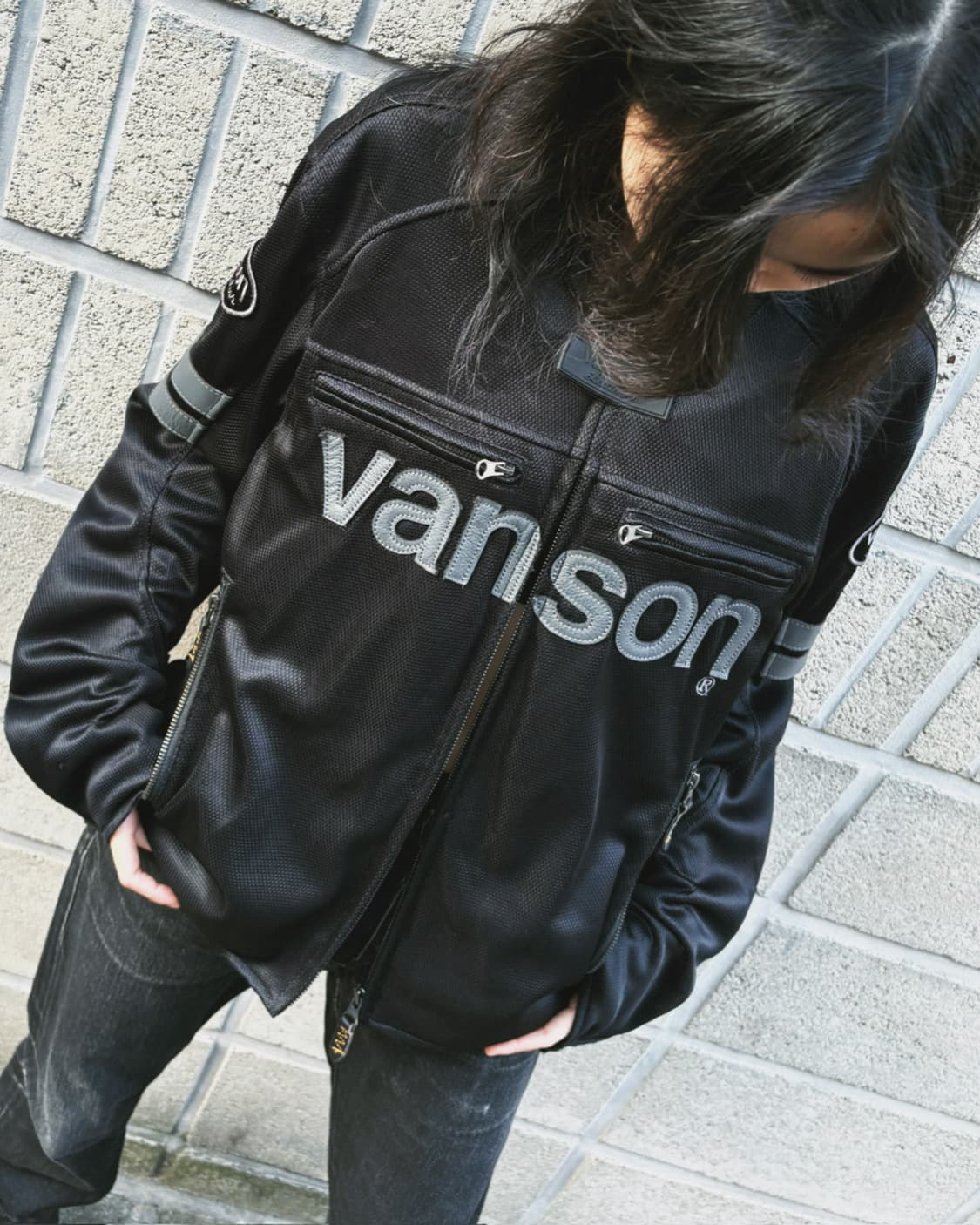 밴슨 로고 디자인 매쉬 바이커자켓 상품이미지2