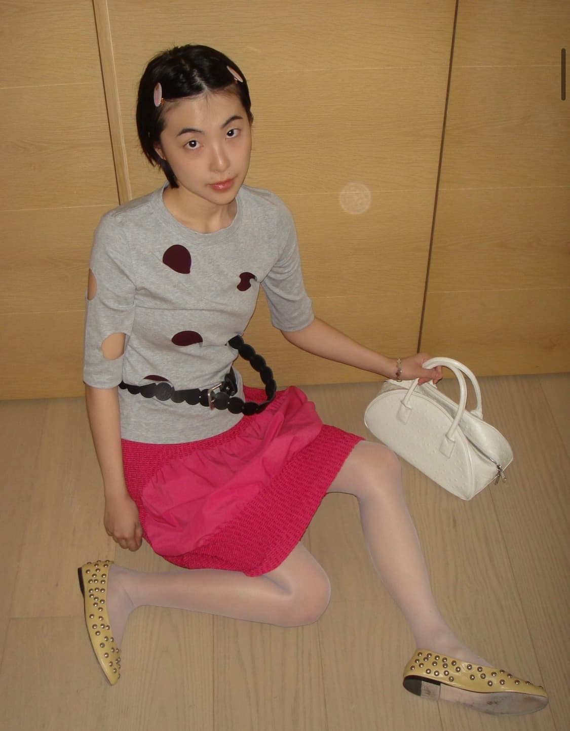 마조네 홀 디테일 티셔츠_멜란지 상품이미지3