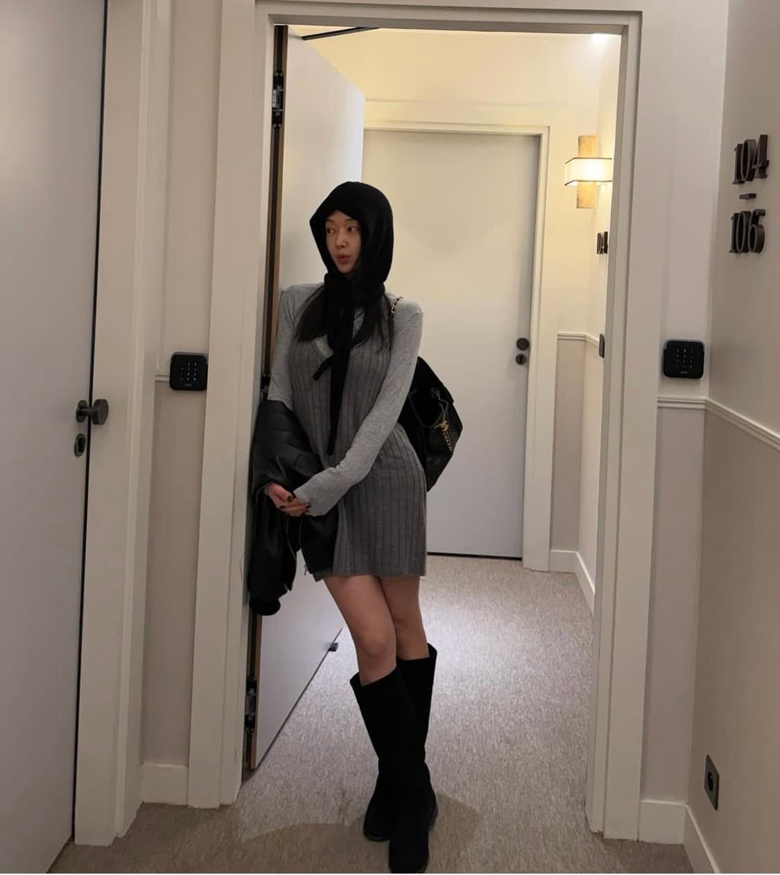 츄니토리 블랙 스웨이드 가죽 롱부츠 230 상품이미지1