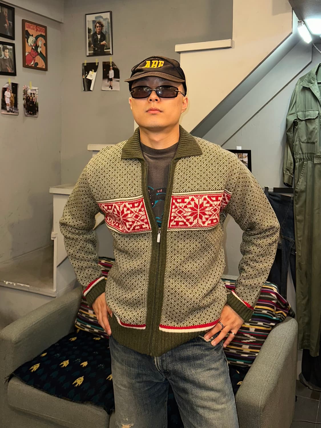00’s Diesel flower pattern knit zip-up 상품이미지1